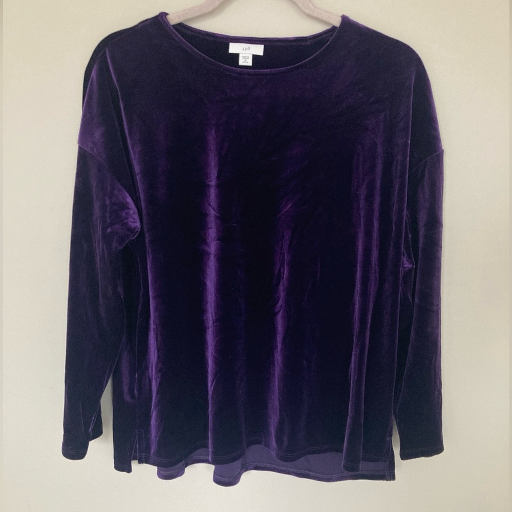 J. Jill Women's MP Long Sleeve Velvet Velour Purple Pullover Top Blouse EUC